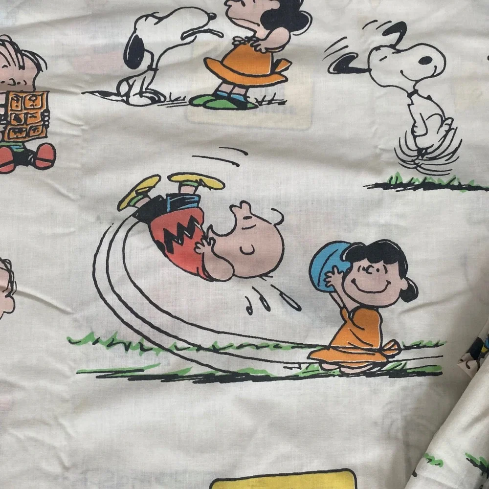 Vintage Peanuts Gang Full Sheet Set Sears Perma-Prest Snoopy Charlie Brown 70s
